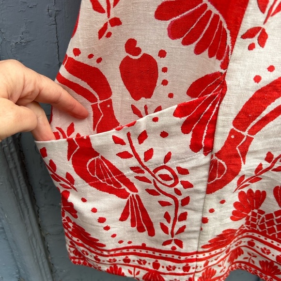 Farm Rio Jungle Flow Belted Mini Dress Red/ Cream Linen, Small - Picture 9 of 16